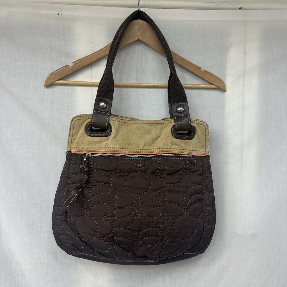 Fossil Key Per Brown Fabric & Canvas Brown Floral Print Shoulder Bag 13" x 14"